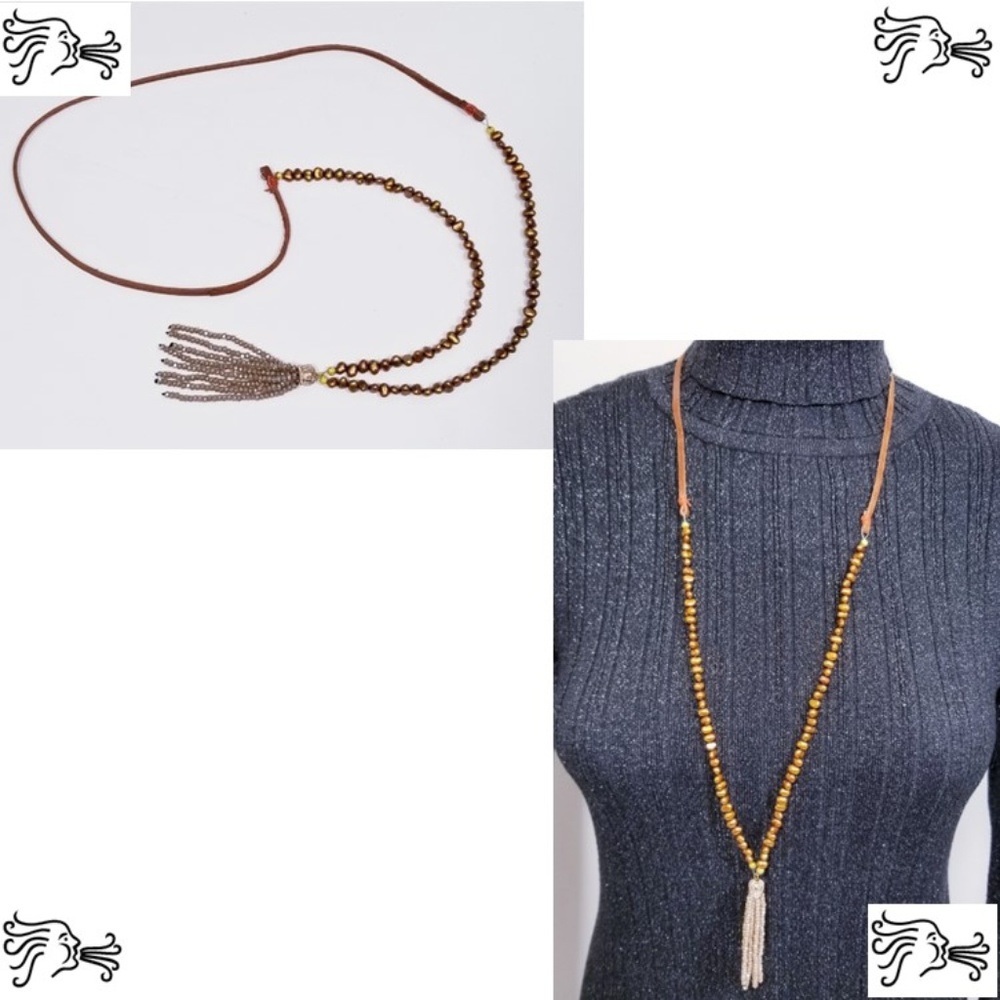Copper Brown Freshwater Pearl & Suede Necklace